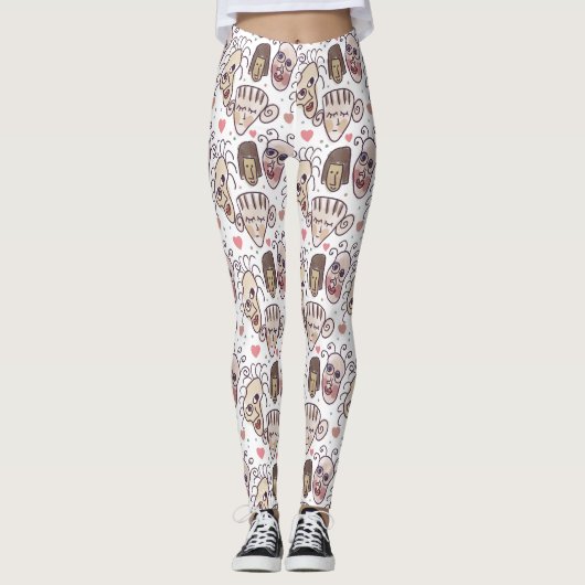 doodle hand drawn faces leggings (Vorderseite)