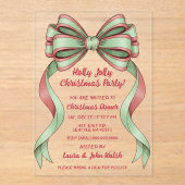 Doodle Hand drawn Green Red Bow Christmas Party Acryleinladungen (Vorderseite)