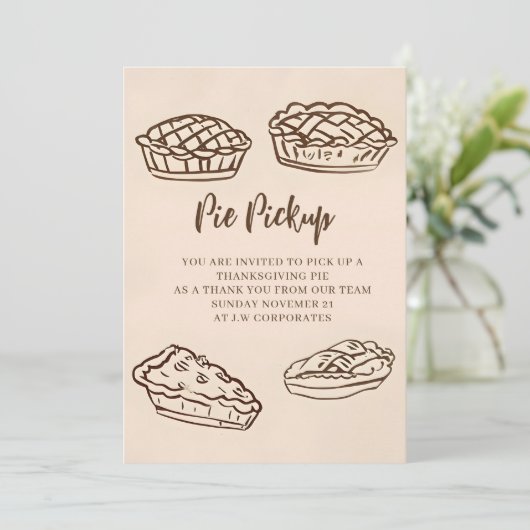 Doodle Hand Drawn Pie Lieferwagen Erntedank Einladung (Stehend Vorderseite)