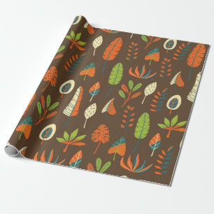 Doodle Hand Drawn Tropical Pattern mit Blätter auf Geschenkpapier
