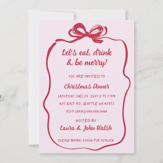 Doodle Hand gezeichnet Rosa Roter Bube Weihnachtsf Einladung (Vorderseite)