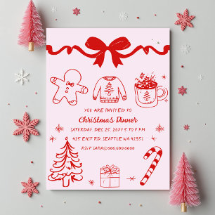 Doodle Hand gezeichnet Rosa Weihnachtsgebäck Party Einladung