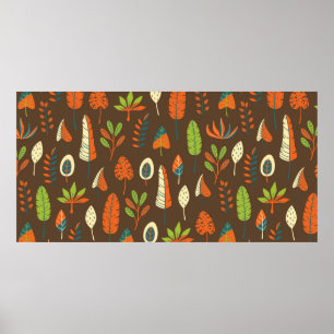 Doodle Hand tropisches Muster mit Blätter auf Poster