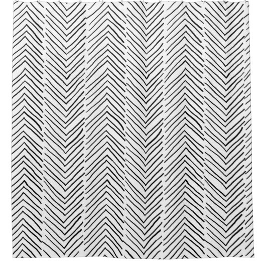 Doodle Handmade Herringbone Boho Minimal Scandi Duschvorhang (Vorderseite)