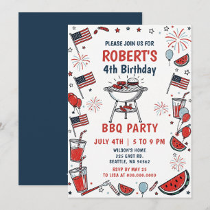 Doodle-Handzeichnung 4. Juli BBQ-Geburtstagsfeier  Einladung