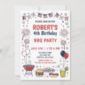 Doodle-Handzeichnung zum 4. Juli BBQ-Geburtstagsfe Einladung (Vorderseite)