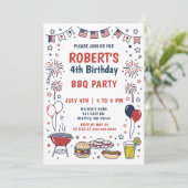 Doodle-Handzeichnung zum 4. Juli BBQ-Geburtstagsfe Einladung (Stehend Vorderseite)
