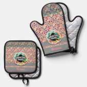 Doodle Healthy Food Kitchen Knife Sticker Ofenhandschuh & Topflappen-Set (Vorderseite/Rückseite)