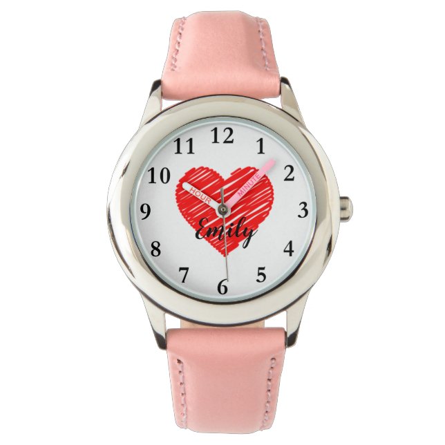 Doodle Heart Custom Girl Name Watches Armbanduhr (Vorderseite)