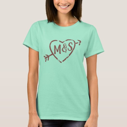 Doodle Heart Mit Monogramm T-Shirt (Vorderseite)