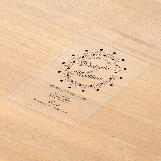 Doodle Hearts Frame Script Wedding Acryleinladungen (Ablage )