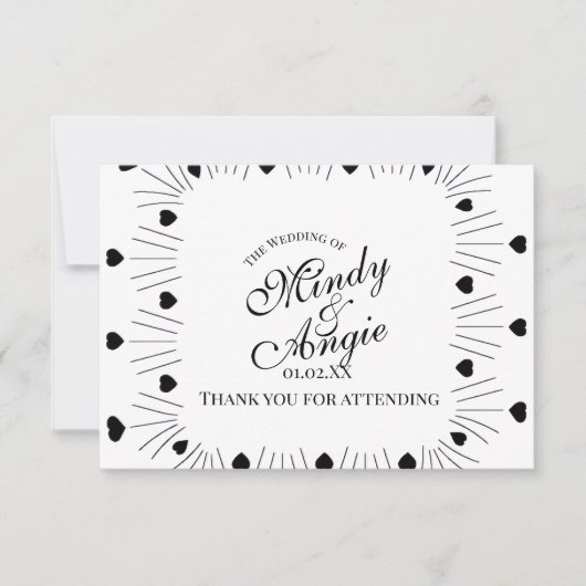 Doodle Hearts Frame Script Wedding Dankeskarte (Vorderseite)