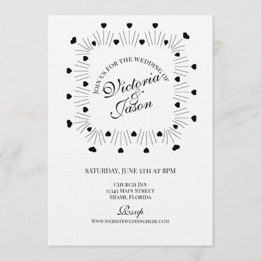 Doodle Hearts Frame Script Wedding Einladung (Vorderseite)