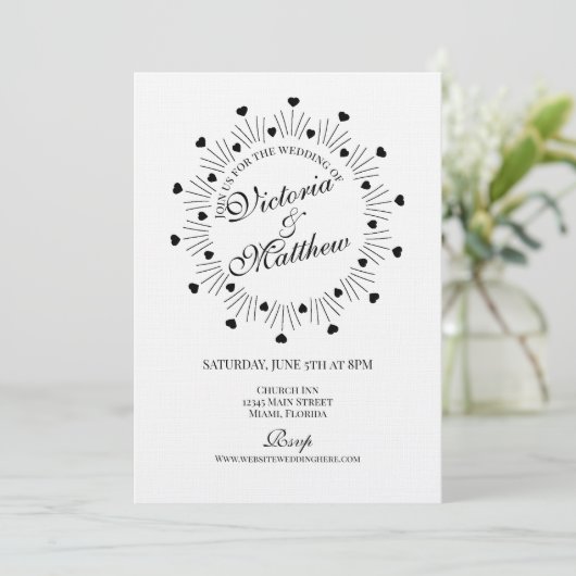 Doodle Hearts Frame Script Wedding Einladung (Stehend Vorderseite)