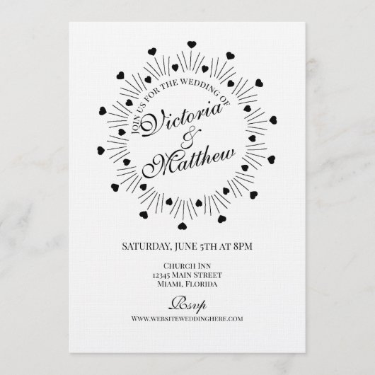 Doodle Hearts Frame Script Wedding Einladung (Vorderseite)