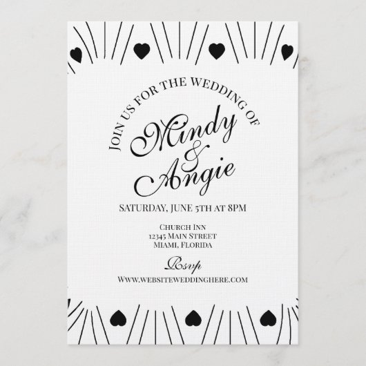 Doodle Hearts Frame Script Wedding Einladung (Vorderseite)