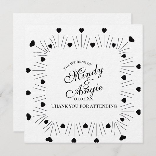 Doodle Hearts Frame Script Wedding Einladung (Vorne/Hinten)