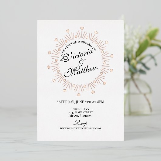 Doodle Hearts Frame Script Wedding Folieneinladung (Stehend vorne)