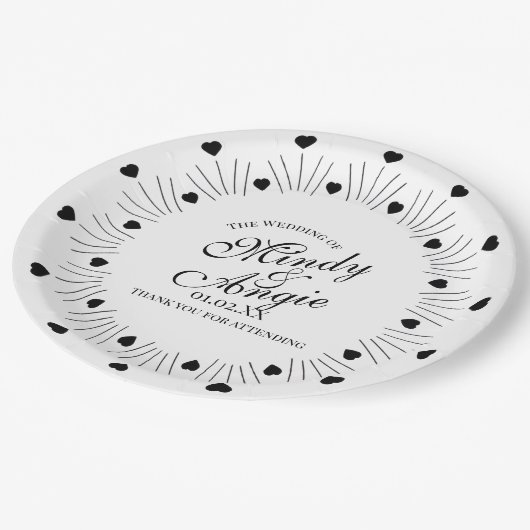 Doodle Hearts Frame Script Wedding Pappteller (Schrägansicht)