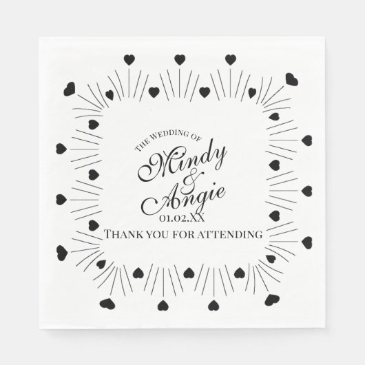 Doodle Hearts Frame Script Wedding Serviette (Vorderseite)