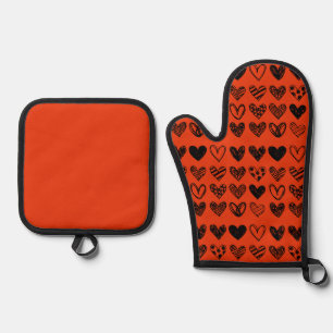 Doodle Hearts HandGezeichnet Illustration Schürze Ofenhandschuh & Topflappen-Set