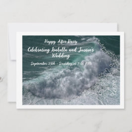 Doodle hearts, ocean photo, and love einladung