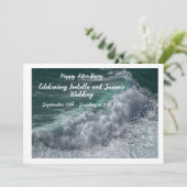 Doodle hearts, ocean photo, and love einladung (Stehend Vorderseite)
