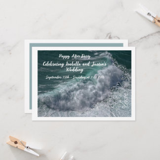Doodle hearts, ocean photo, and love einladung