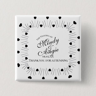 Doodle Hearts Rahmen Skript Hochzeit Button