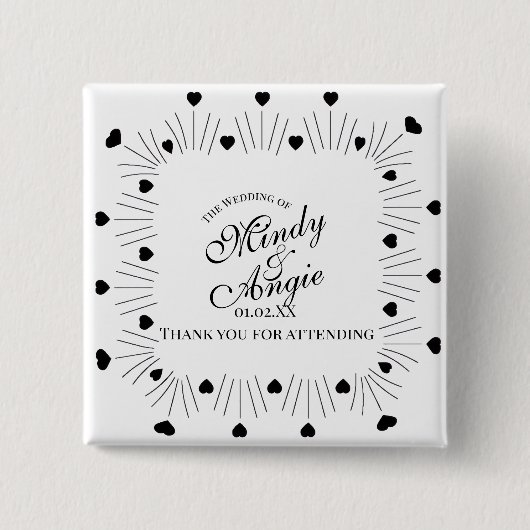 Doodle Hearts Rahmen Skript Hochzeit Button (Vorderseite)