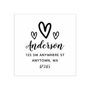 Doodle Hearts Rücksendeadresse Personalisiert Gummistempel