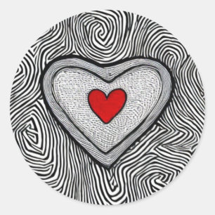 Doodle Herz Liebe Rundkleber Hochzeit Runder Aufkleber