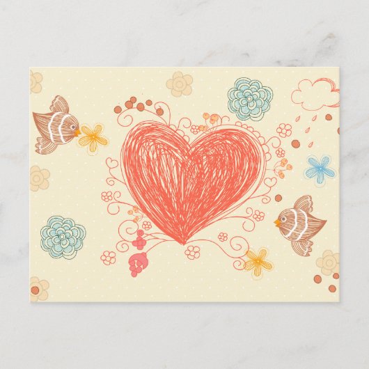 Doodle Herz und Vögel Happy Mütter Tag Postkarte (Vorderseite)