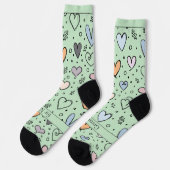 Doodle-Herzen auf Hellgrün mit Text Socken (Linkes Detail)
