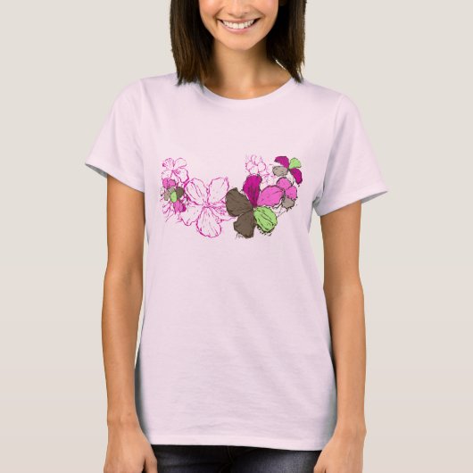 Doodle Hibiskus Ladys T-Shirt (Vorderseite)