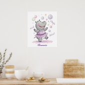 Doodle Hippo Kinderzimmer Niedlich Doodle Tier Poster (Küche)