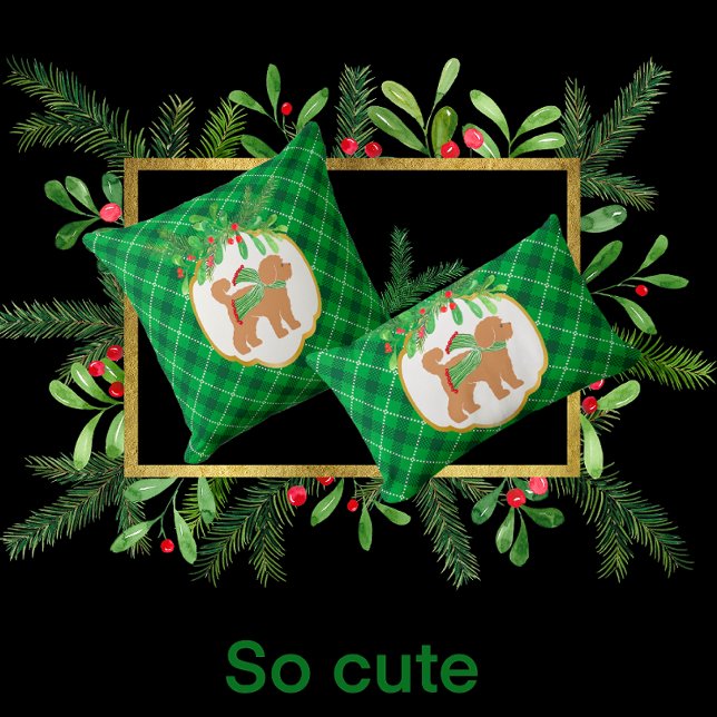 Doodle Hund Green Kariert Holiday Throw Kissen (Von Creator hochgeladen)
