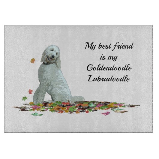 Doodle Hund in Blätter, Aufschnitt Schneidebrett (Vorderseite)