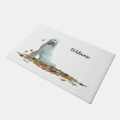 Doodle Hund in Blätter Begrüßungstürme Fußmatte (Schrägansicht)