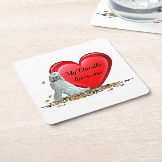 Doodle Hund in Blätter Herzpapier Untersetzer (angewinkelt)