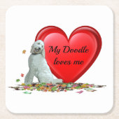 Doodle Hund in Blätter Herzpapier Untersetzer (Vorderseite)