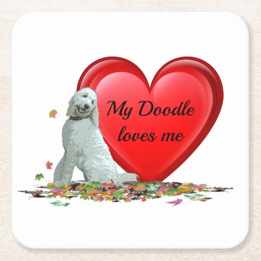 Doodle Hund in Blätter Herzpapier Untersetzer (Vorderseite)