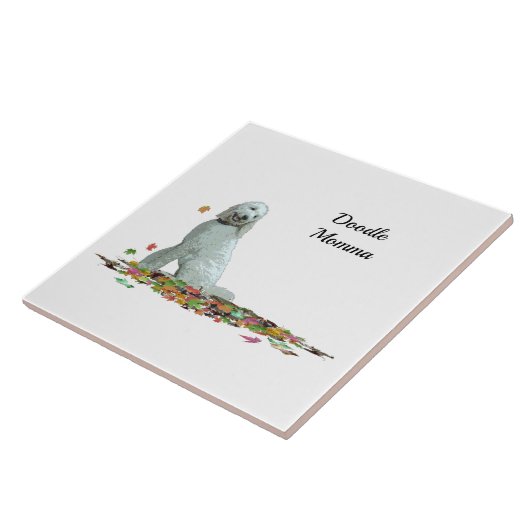 Doodle Hund in Blätter Keramik Tile Fliese (Seite)