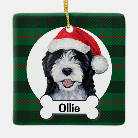 Doodle-Hund-Ornament Keramikornament (Vorderseite)