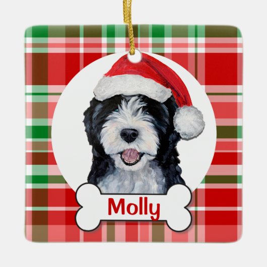 Doodle-Hund-Ornament Keramikornament (Vorderseite)