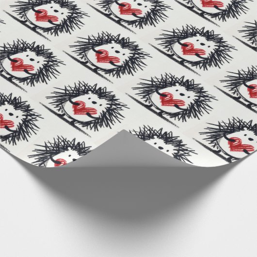 Doodle-Igel mit rotem Herzen Geschenkpapier (Ecke)