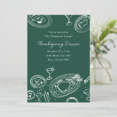 Doodle Illustrated Thanksgiving Dinner Holiday Einladung (Stehend Vorderseite)