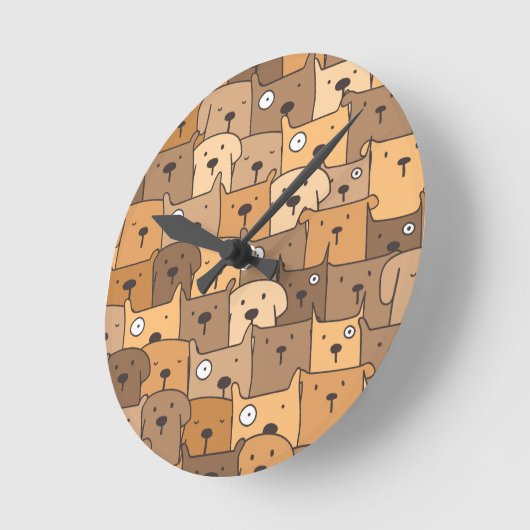 Doodle-Illustration von Welpen Runde Wanduhr (Winkel)