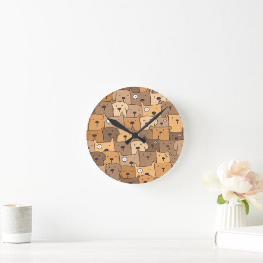 Doodle-Illustration von Welpen Runde Wanduhr (Zuhause)