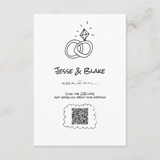 Doodle Illustrationen Hochzeiten in Schwarz und We Begleitkarte (Vorderseite)